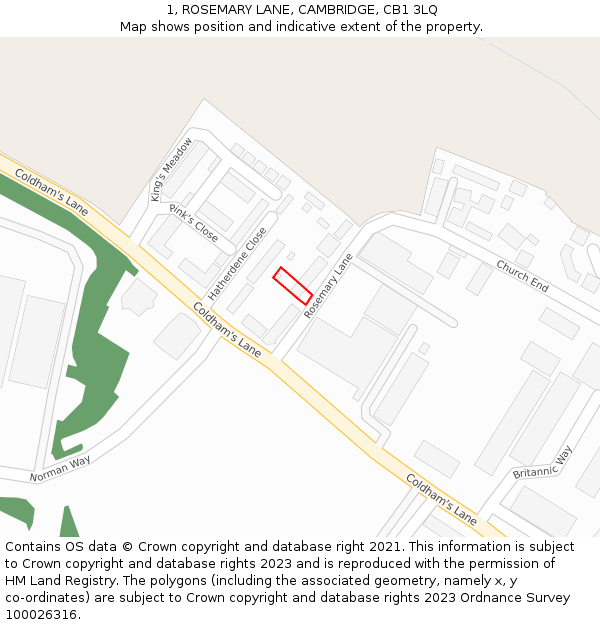 1, ROSEMARY LANE, CAMBRIDGE, CB1 3LQ: Location map and indicative extent of plot