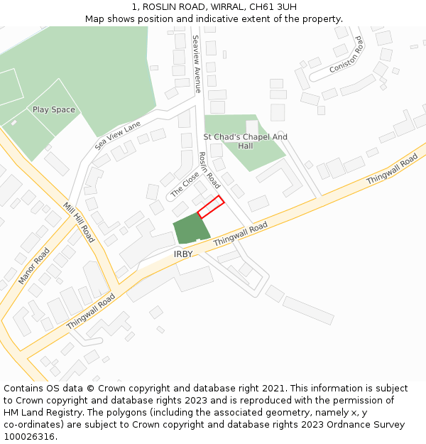 1, ROSLIN ROAD, WIRRAL, CH61 3UH: Location map and indicative extent of plot