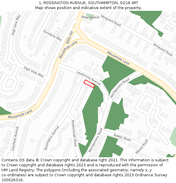 1, ROSSINGTON AVENUE, SOUTHAMPTON, SO18 4RT: Location map and indicative extent of plot