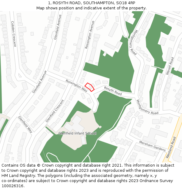 1, ROSYTH ROAD, SOUTHAMPTON, SO18 4RP: Location map and indicative extent of plot