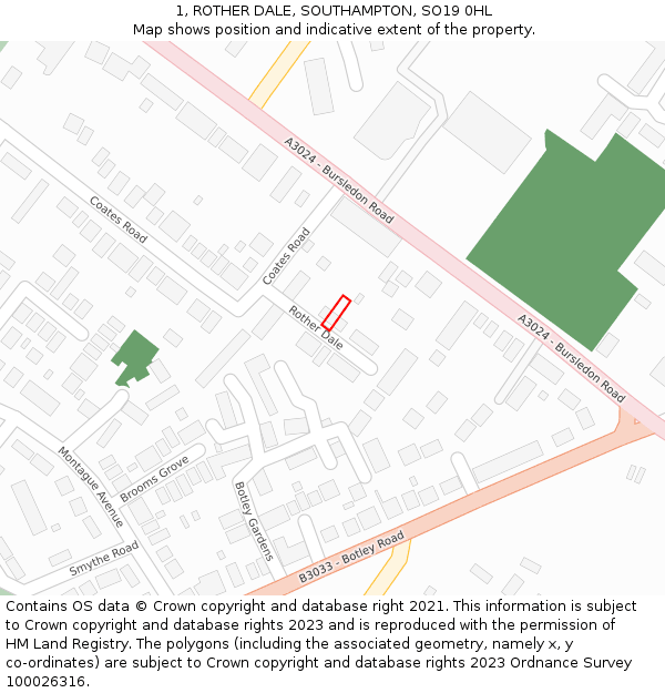 1, ROTHER DALE, SOUTHAMPTON, SO19 0HL: Location map and indicative extent of plot