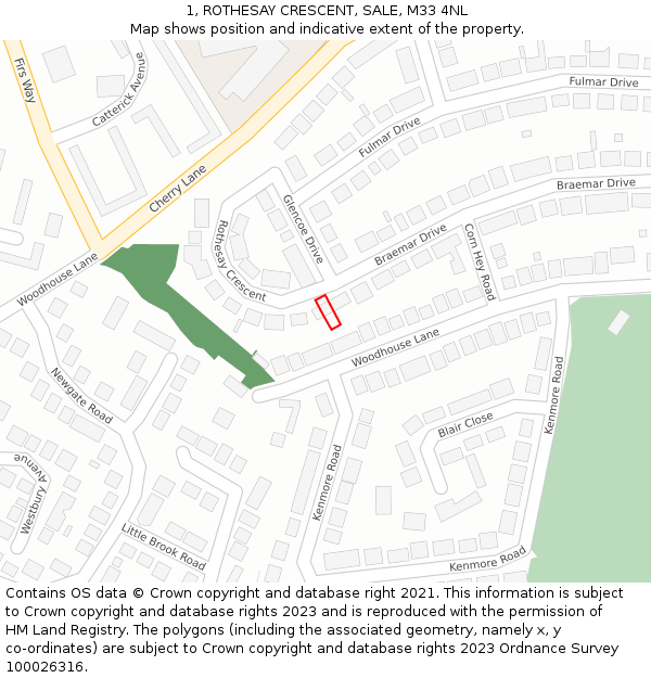 1, ROTHESAY CRESCENT, SALE, M33 4NL: Location map and indicative extent of plot