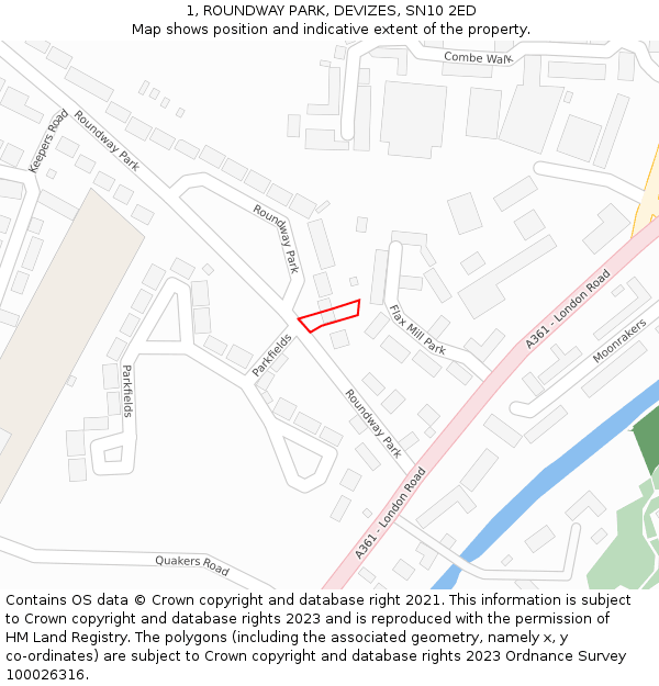 1, ROUNDWAY PARK, DEVIZES, SN10 2ED: Location map and indicative extent of plot