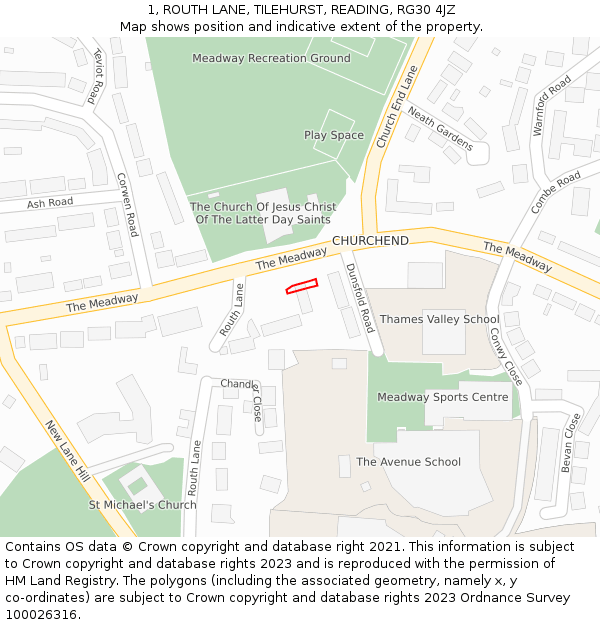 1, ROUTH LANE, TILEHURST, READING, RG30 4JZ: Location map and indicative extent of plot