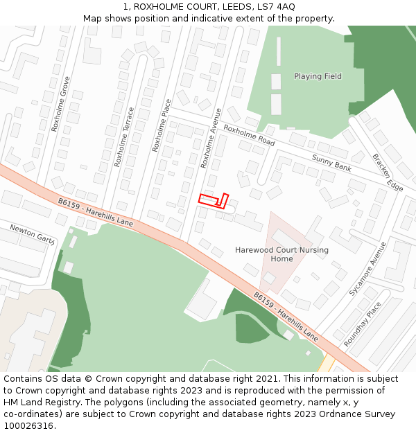 1, ROXHOLME COURT, LEEDS, LS7 4AQ: Location map and indicative extent of plot