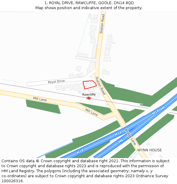 1, ROYAL DRIVE, RAWCLIFFE, GOOLE, DN14 8QD: Location map and indicative extent of plot