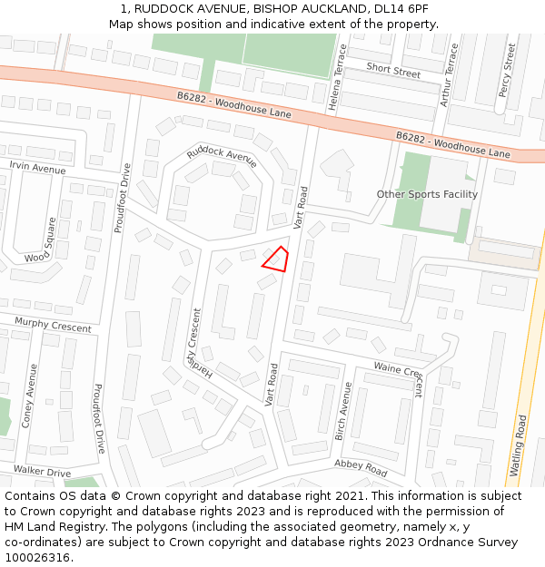 1, RUDDOCK AVENUE, BISHOP AUCKLAND, DL14 6PF: Location map and indicative extent of plot