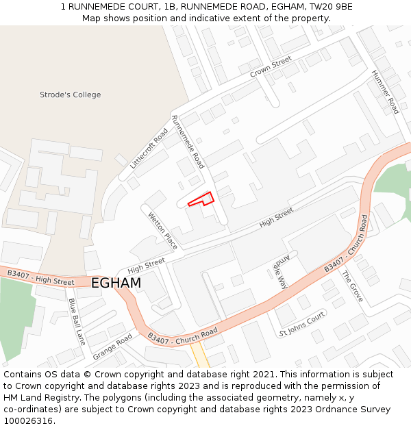 1 RUNNEMEDE COURT, 1B, RUNNEMEDE ROAD, EGHAM, TW20 9BE: Location map and indicative extent of plot