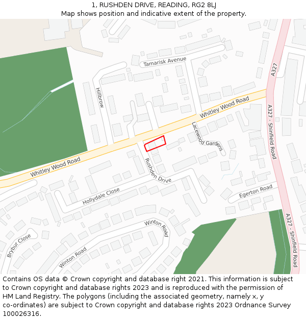 1, RUSHDEN DRIVE, READING, RG2 8LJ: Location map and indicative extent of plot