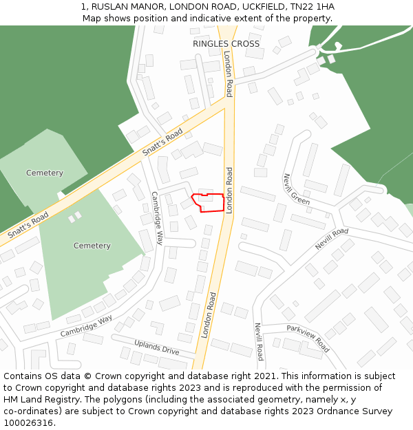 1, RUSLAN MANOR, LONDON ROAD, UCKFIELD, TN22 1HA: Location map and indicative extent of plot
