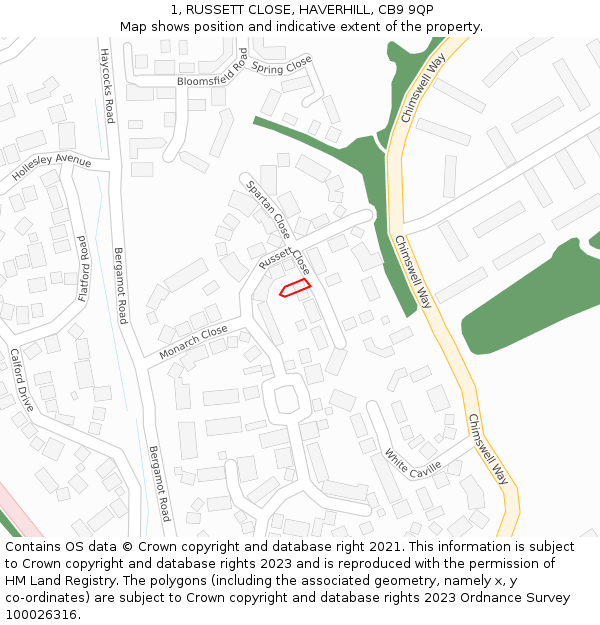 1, RUSSETT CLOSE, HAVERHILL, CB9 9QP: Location map and indicative extent of plot