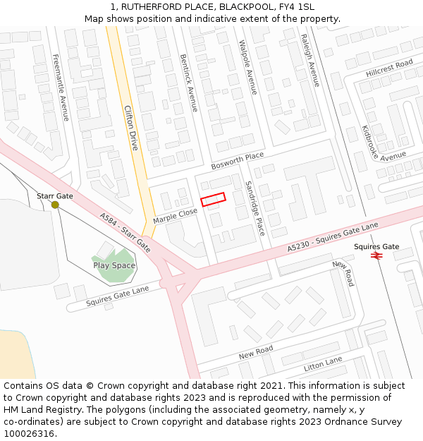 1, RUTHERFORD PLACE, BLACKPOOL, FY4 1SL: Location map and indicative extent of plot