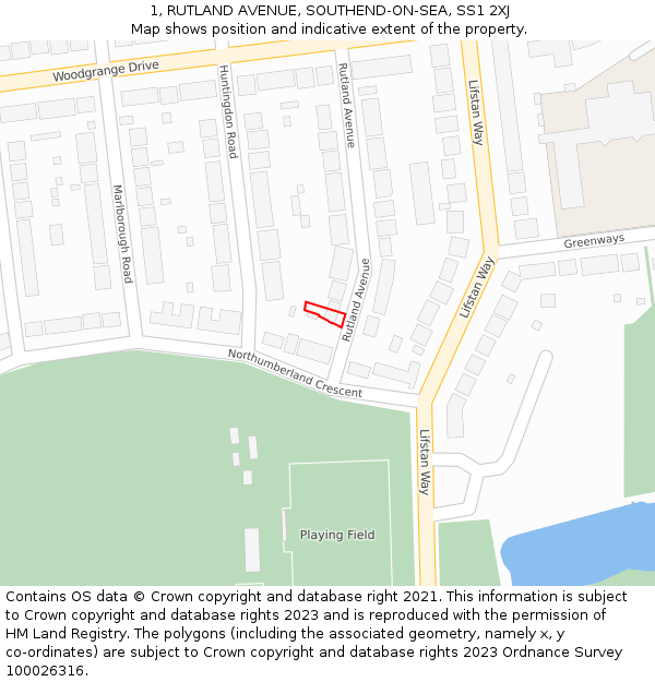 1, RUTLAND AVENUE, SOUTHEND-ON-SEA, SS1 2XJ: Location map and indicative extent of plot