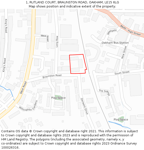 1, RUTLAND COURT, BRAUNSTON ROAD, OAKHAM, LE15 6LG: Location map and indicative extent of plot