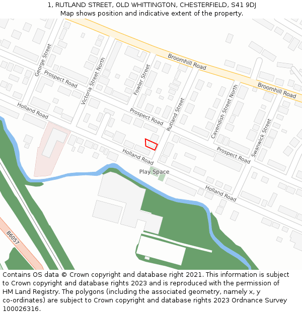 1, RUTLAND STREET, OLD WHITTINGTON, CHESTERFIELD, S41 9DJ: Location map and indicative extent of plot