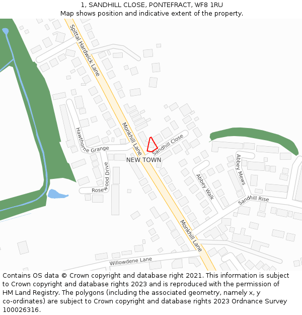 1, SANDHILL CLOSE, PONTEFRACT, WF8 1RU: Location map and indicative extent of plot