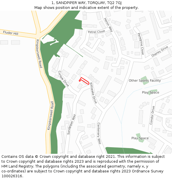 1, SANDPIPER WAY, TORQUAY, TQ2 7GJ: Location map and indicative extent of plot