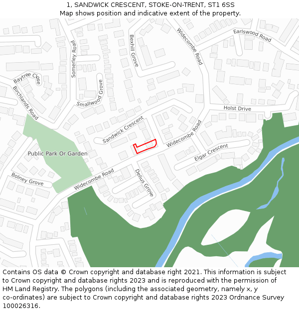 1, SANDWICK CRESCENT, STOKE-ON-TRENT, ST1 6SS: Location map and indicative extent of plot
