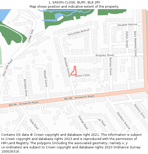 1, SAXON CLOSE, BURY, BL8 2RY: Location map and indicative extent of plot