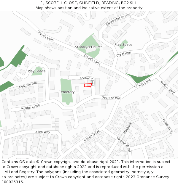 1, SCOBELL CLOSE, SHINFIELD, READING, RG2 9HH: Location map and indicative extent of plot