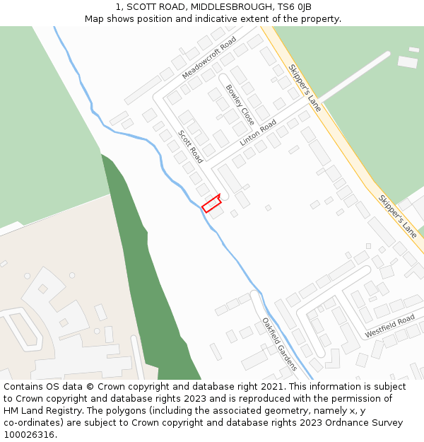 1, SCOTT ROAD, MIDDLESBROUGH, TS6 0JB: Location map and indicative extent of plot