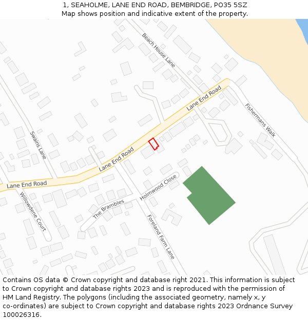 1, SEAHOLME, LANE END ROAD, BEMBRIDGE, PO35 5SZ: Location map and indicative extent of plot