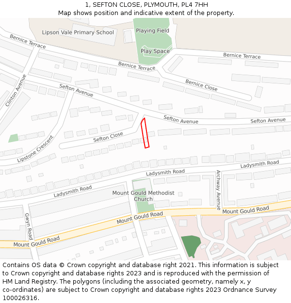 1, SEFTON CLOSE, PLYMOUTH, PL4 7HH: Location map and indicative extent of plot