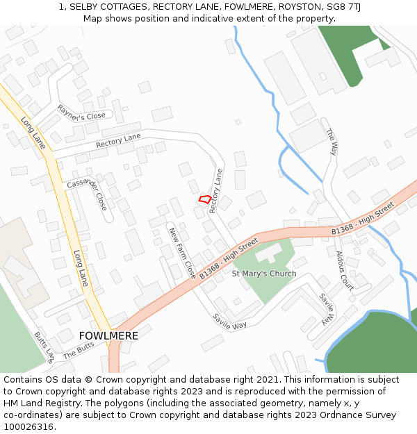 1, SELBY COTTAGES, RECTORY LANE, FOWLMERE, ROYSTON, SG8 7TJ: Location map and indicative extent of plot