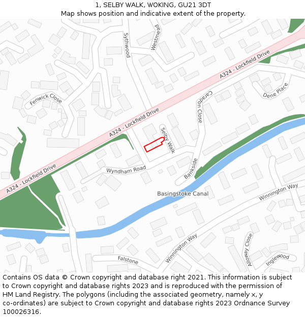 1, SELBY WALK, WOKING, GU21 3DT: Location map and indicative extent of plot