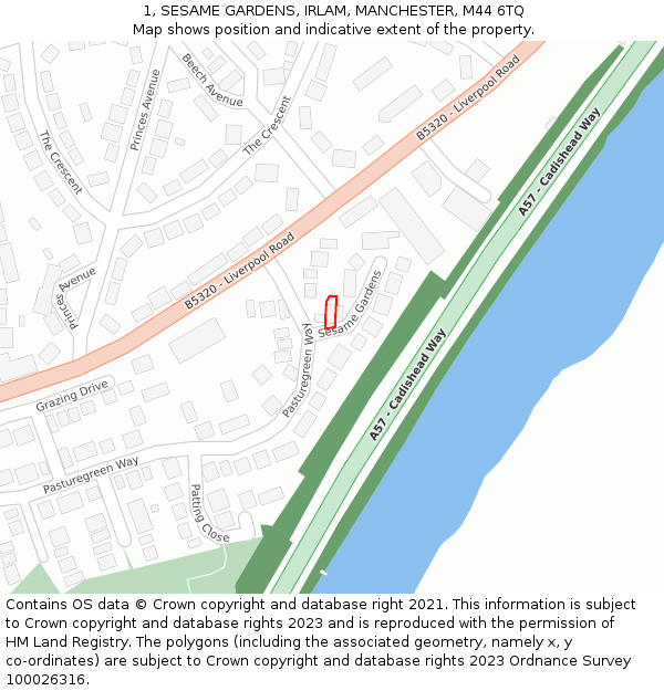 1, SESAME GARDENS, IRLAM, MANCHESTER, M44 6TQ: Location map and indicative extent of plot