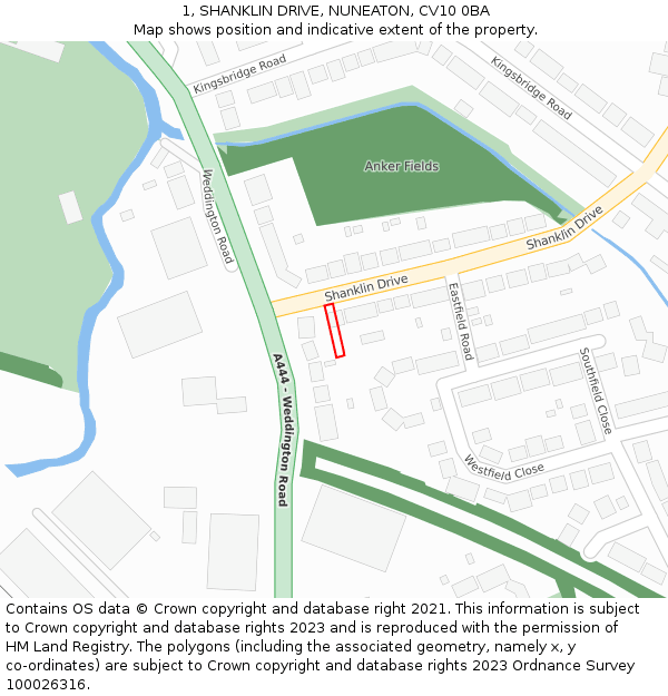 1, SHANKLIN DRIVE, NUNEATON, CV10 0BA: Location map and indicative extent of plot