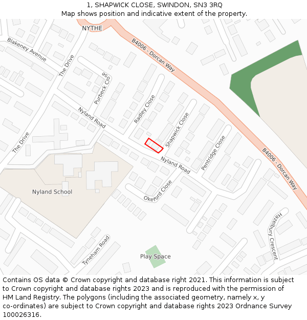 1, SHAPWICK CLOSE, SWINDON, SN3 3RQ: Location map and indicative extent of plot