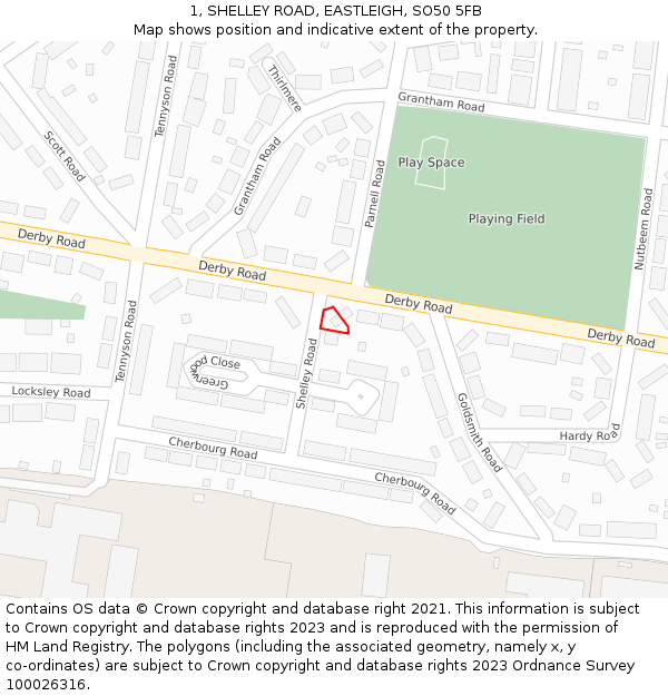 1, SHELLEY ROAD, EASTLEIGH, SO50 5FB: Location map and indicative extent of plot
