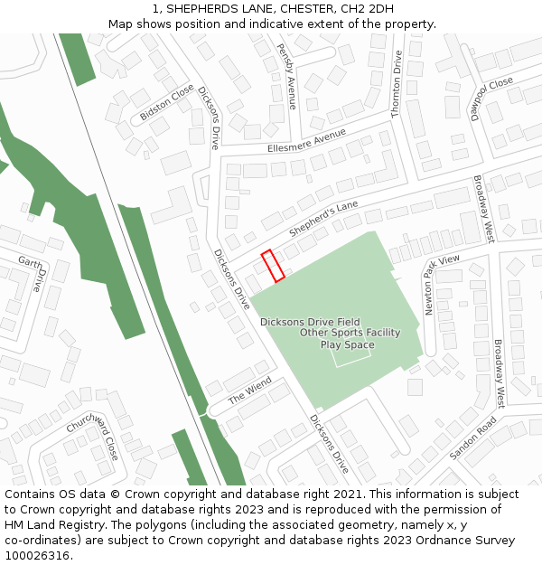 1, SHEPHERDS LANE, CHESTER, CH2 2DH: Location map and indicative extent of plot