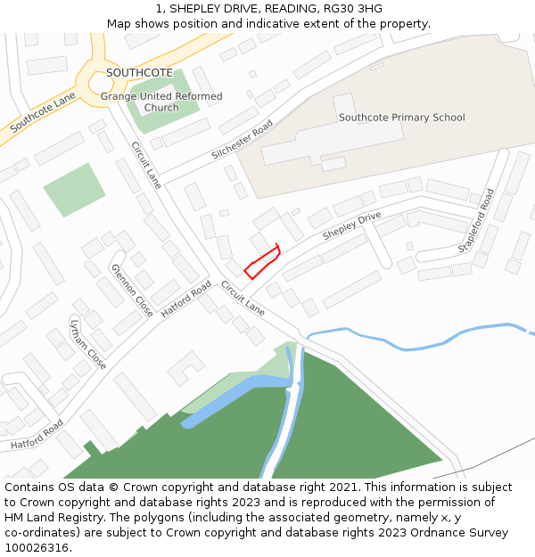 1, SHEPLEY DRIVE, READING, RG30 3HG: Location map and indicative extent of plot