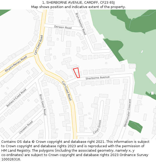 1, SHERBORNE AVENUE, CARDIFF, CF23 6SJ: Location map and indicative extent of plot