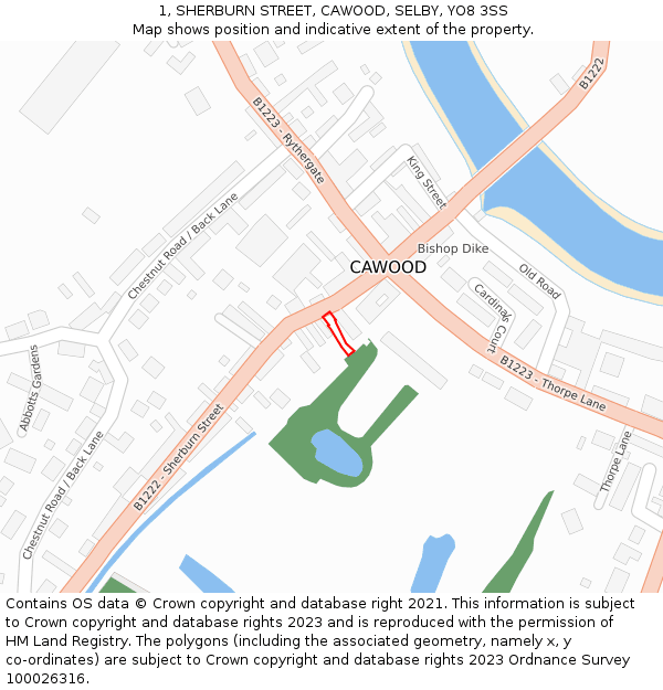 1, SHERBURN STREET, CAWOOD, SELBY, YO8 3SS: Location map and indicative extent of plot