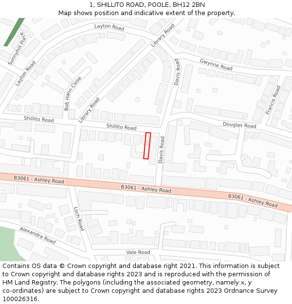 1, SHILLITO ROAD, POOLE, BH12 2BN: Location map and indicative extent of plot