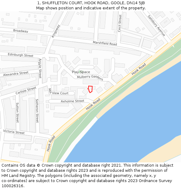1, SHUFFLETON COURT, HOOK ROAD, GOOLE, DN14 5JB: Location map and indicative extent of plot