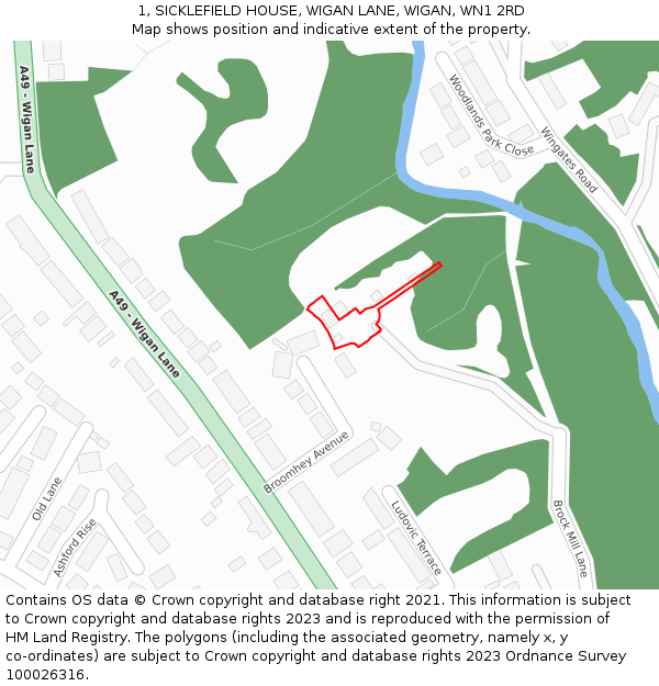 1, SICKLEFIELD HOUSE, WIGAN LANE, WIGAN, WN1 2RD: Location map and indicative extent of plot