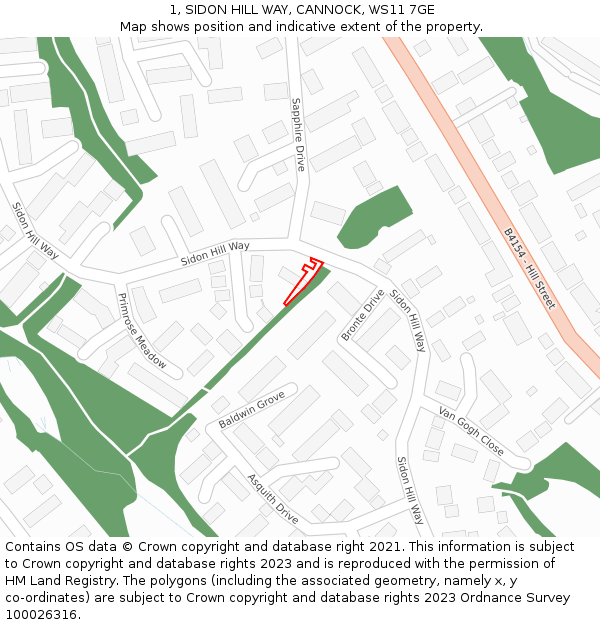 1, SIDON HILL WAY, CANNOCK, WS11 7GE: Location map and indicative extent of plot