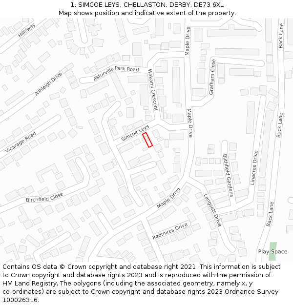 1, SIMCOE LEYS, CHELLASTON, DERBY, DE73 6XL: Location map and indicative extent of plot