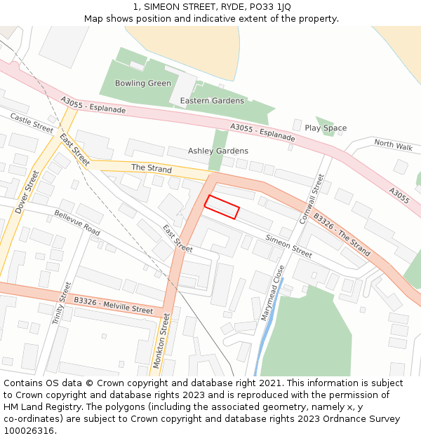 1, SIMEON STREET, RYDE, PO33 1JQ: Location map and indicative extent of plot