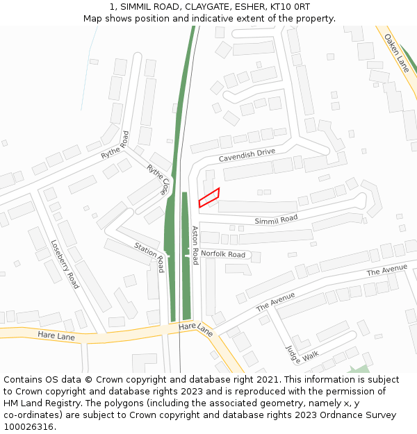 1, SIMMIL ROAD, CLAYGATE, ESHER, KT10 0RT: Location map and indicative extent of plot