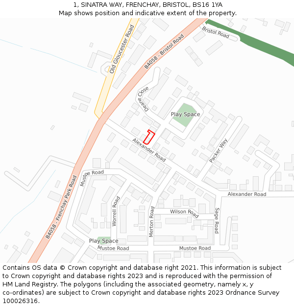 1, SINATRA WAY, FRENCHAY, BRISTOL, BS16 1YA: Location map and indicative extent of plot