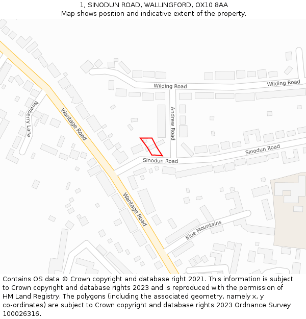 1, SINODUN ROAD, WALLINGFORD, OX10 8AA: Location map and indicative extent of plot
