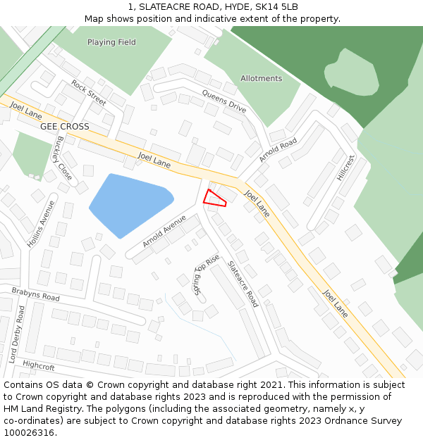 1, SLATEACRE ROAD, HYDE, SK14 5LB: Location map and indicative extent of plot