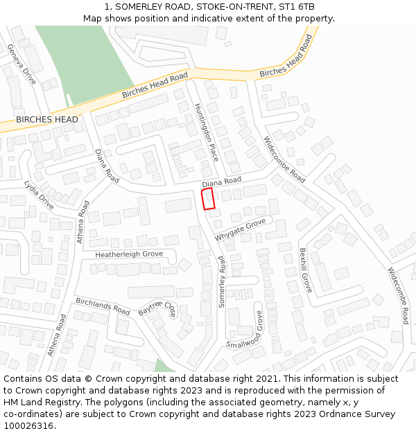 1, SOMERLEY ROAD, STOKE-ON-TRENT, ST1 6TB: Location map and indicative extent of plot