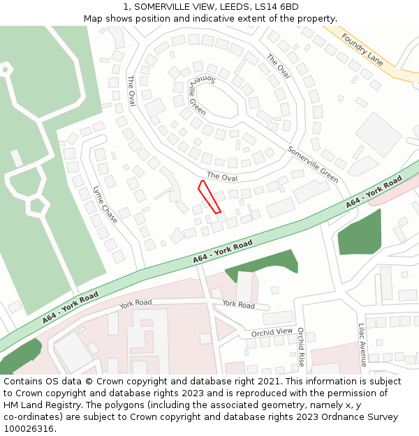 1, SOMERVILLE VIEW, LEEDS, LS14 6BD: Location map and indicative extent of plot