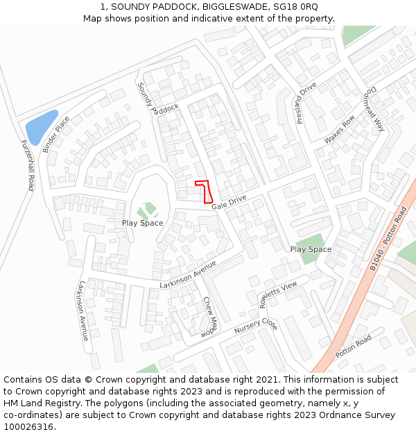 1, SOUNDY PADDOCK, BIGGLESWADE, SG18 0RQ: Location map and indicative extent of plot